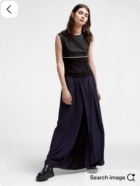 Women’s Navy Blue Maxi Skirt with Drawstring Waist